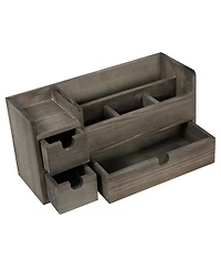 Danrong Rock Grey Solid Wood Desktop Organizer 3 Drawers Multi Compartment Storage