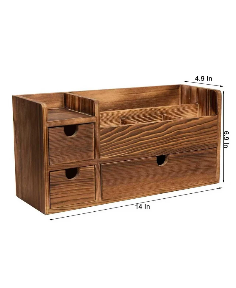 Danrong Deep Roast Solid Wood Desktop Organizer 3 Drawers Multi Compartment Storage