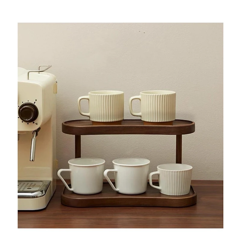 Danrong 2 Tier Wooden Desktop Organizer Storage Display Stand for Cosmetics Perfume Mugs