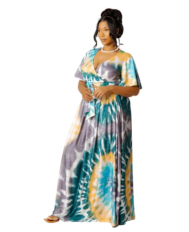 Buxom Couture Plus Tie-dye Tie-Front Top and Skirt Set