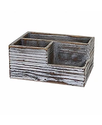 Danrong Rustic Solid Wood Desk Organizer 3 Compartment Pen Pencil Holder For Home Office