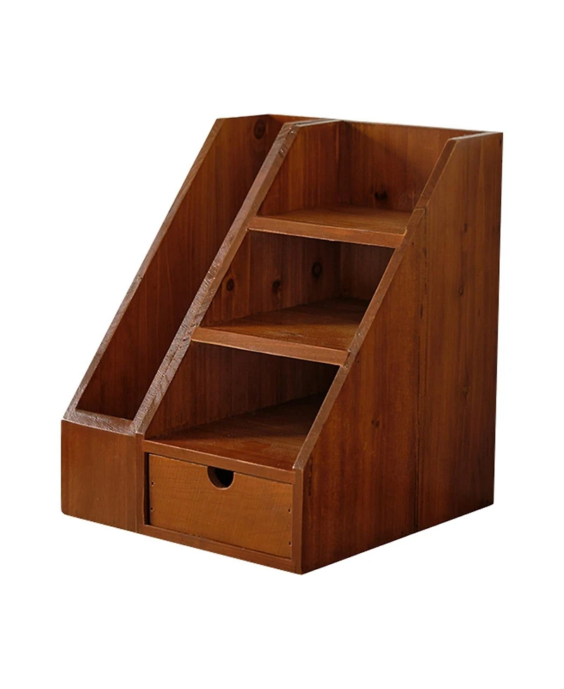 Danrong Rustic Wood Desk Organizer Set 2 Piece Desktop File Holder Storage