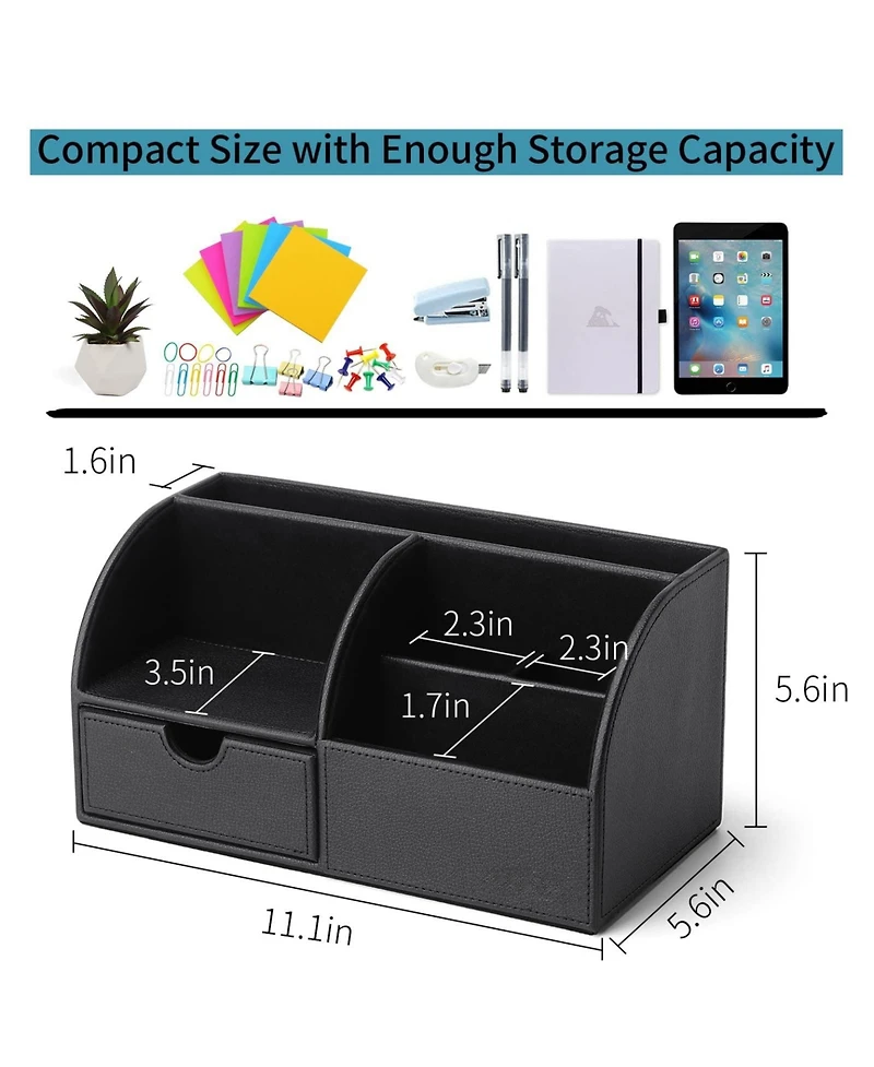 Danrong Leather Desktop Organizer Set With Pull Out Drawer For Office Supplies Storage