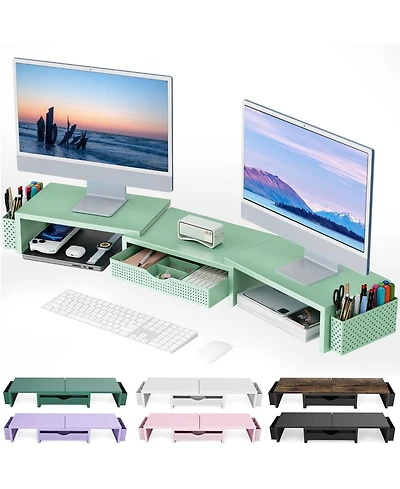 Danrong Dual Monitor Stand Riser With Drawer Pen Holders Height Adjustable Desk Organizer