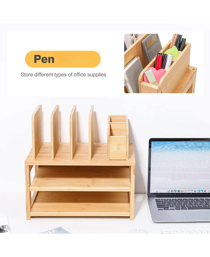 Danrong Desk Organizer With File Holder Adjustable Pen Compartments Storage