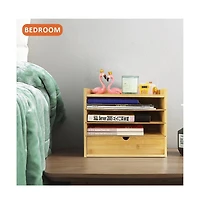 Danrong 5 Tier Desk Organizer with Drawer Adjustable Shelves Desktop File Holder for Home Office School
