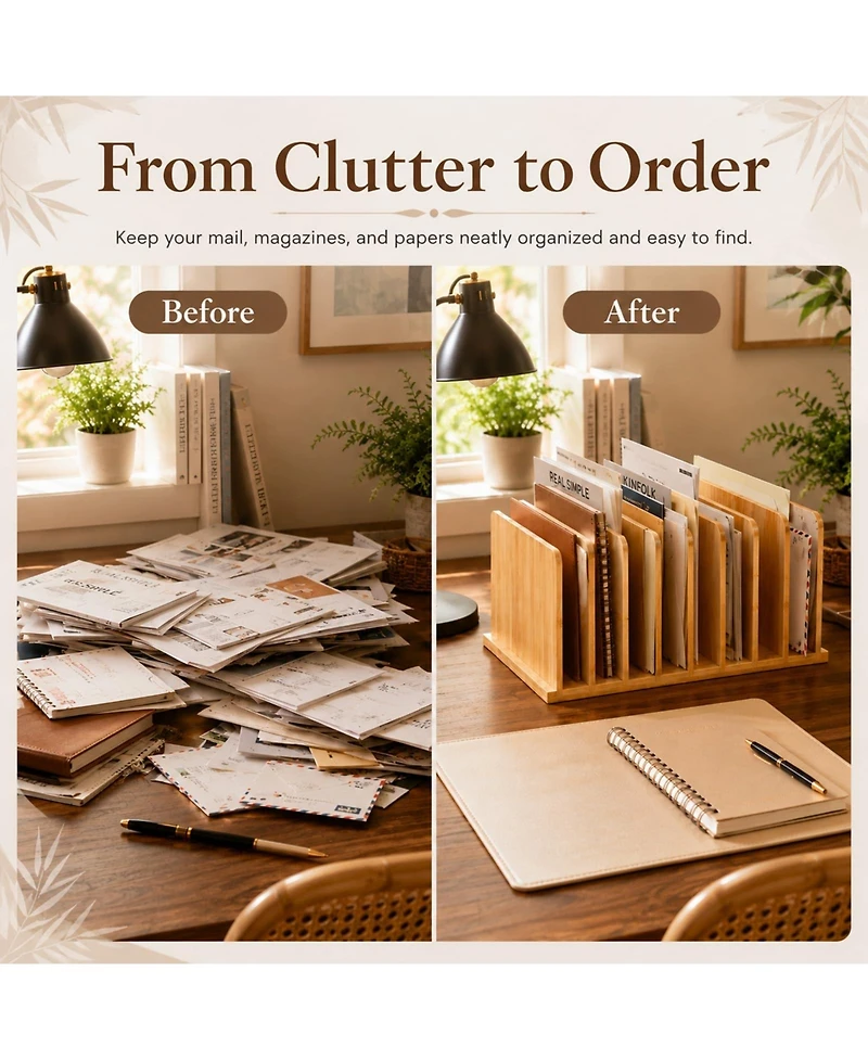 Danrong Wooden Desktop File Organizer 10 Slot Vertical Mail Paper Holder