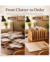 Danrong Wooden Desktop File Organizer 10 Slot Vertical Mail Paper Holder