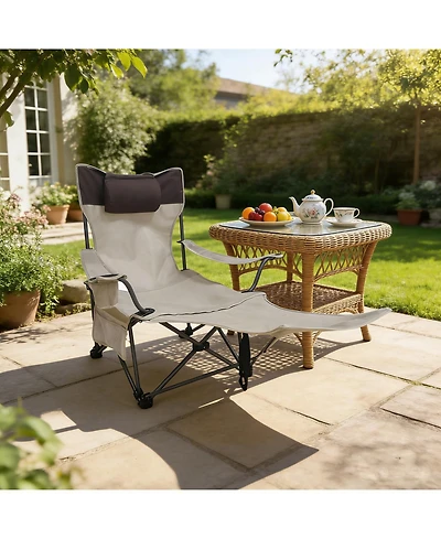 ECHTPeak Outdoor Camping Chairs Folding/Portable/Adjustable Reclining Chair(Three-Level Adjustment), Side Pockets and Cup Holder,Carry Bag