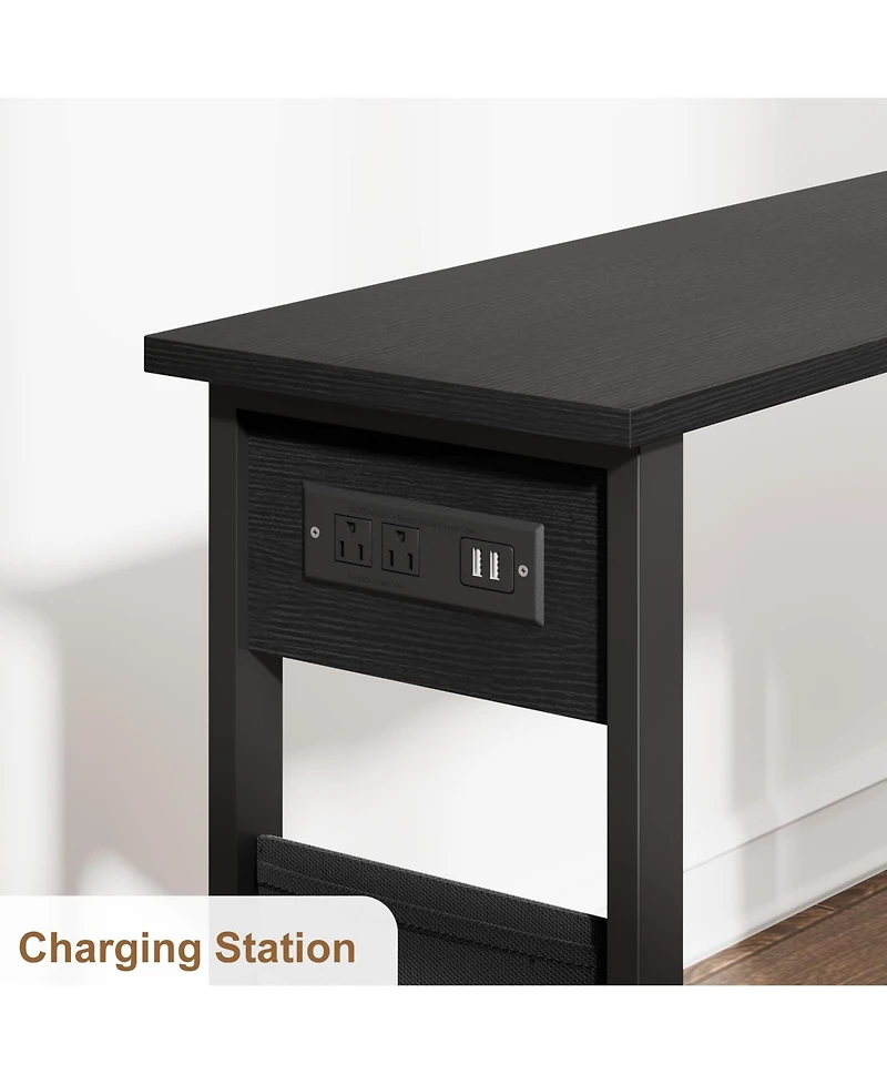 homfan 360degree(s) Rotating Sofa Side Table – Charging Station, 2-Tier, Storage Pocket, 6 Casters Movable