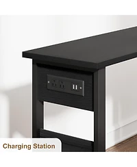 homfan 360degree(s) Rotating Sofa Side Table – Charging Station, 2-Tier, Storage Pocket, 6 Casters Movable