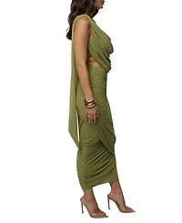 Jluxlabel Women's Divine Drape Cowl Neck Draped Top and Skirt Set
