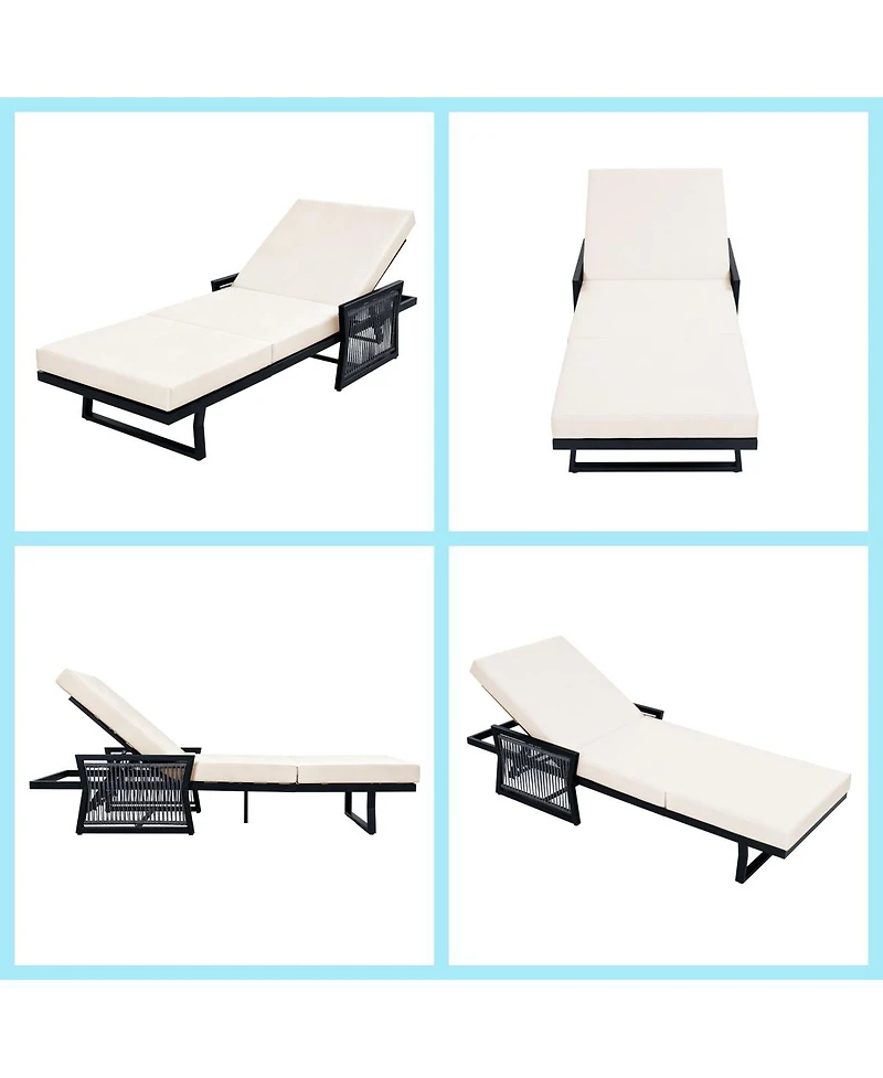 Asagikoiai 5-Position Adjustable Outdoor Chaise Lounge with 3-Fold Cushion for Pool or Backyard