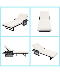 Asagikoiai 5-Position Adjustable Outdoor Chaise Lounge with 3-Fold Cushion for Pool or Backyard