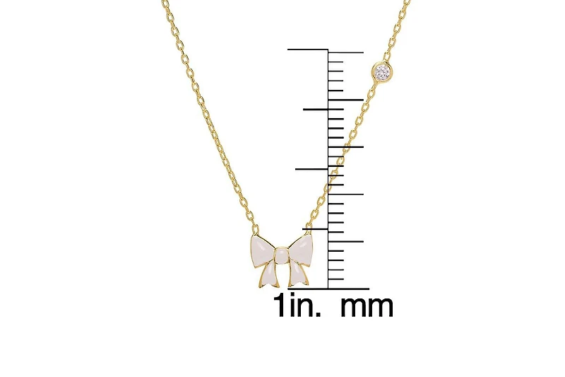 Lily Nily Girls Enamel Bow and Cubic Zirconia Bezel Station Necklace in 14k Gold