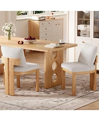 Flynama Set of 2 Boucle Dining Chairs with Rubber Wood Frame, Indoor Kitchen and Dining Room Chairs
