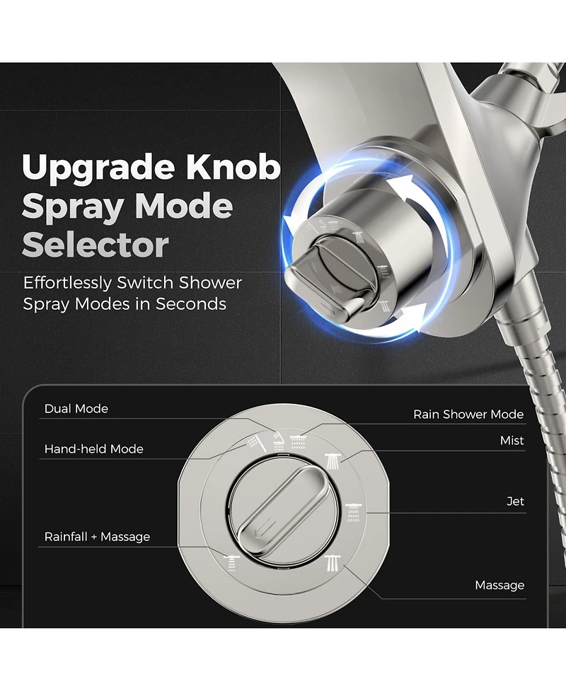 Cyqbd Rain Shower Head Handheld Dual 10 Spray Modes Knob Selector