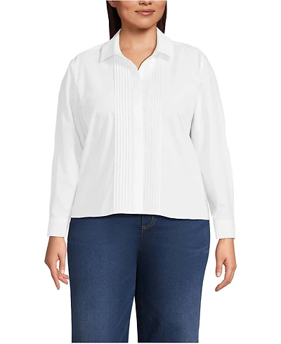 Lands' End Plus Size Long-Sleeve Cropped Pintuck Shirt