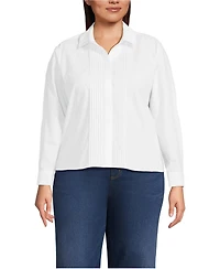Lands' End Plus Size Long-Sleeve Cropped Pintuck Shirt