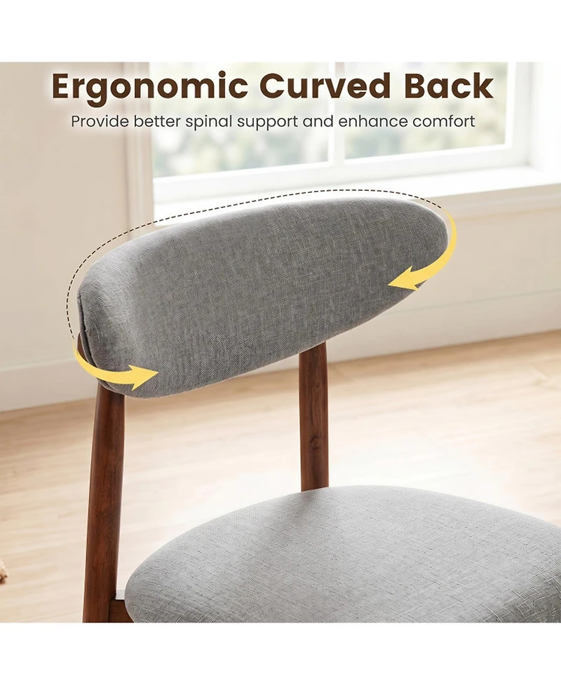 Sugift Set of 4 Fabric Upholstered Dining Chairs with Curved Backrests