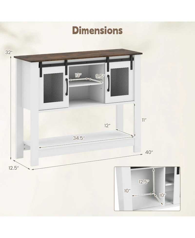 Sugift Farmhouse Console Table with Sliding Barn Doors and 4 Storage Compartments