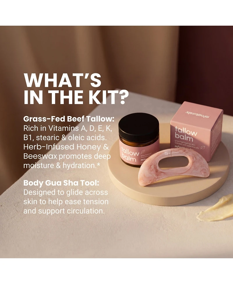 M3 Beef Tallow Scented Balm and Gua Sha Bundle with Grass-Fed Beef Tallow, Honey, Beeswax, Olive Oil and Massage Tool