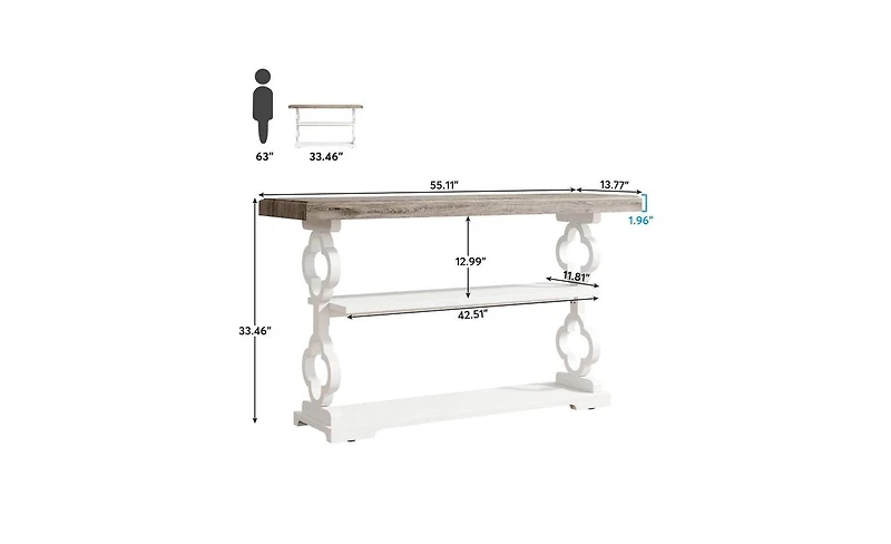 Slickblue Farmhouse Console Table with Storage Shelves for Entryway
