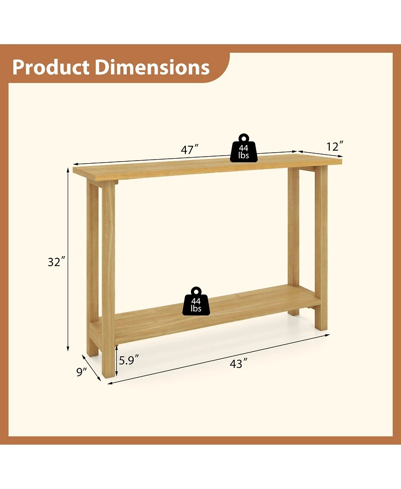 Slickblue 47" Console Table with Teak Wood Frame and Bottom Shelf