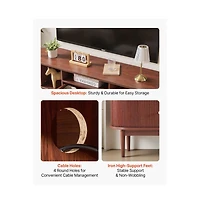 Slickblue Entertainment Center for TVs up to 58 Inch with Storage Drawer, Open Shelves and Rolling Door