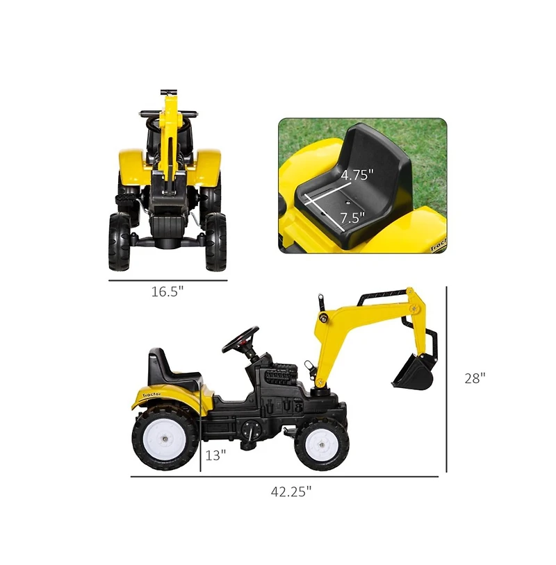 Sevorley Toddler Foot-To-Floor Ride-On Excavator with Working Bucket and Horn, 42.25"L x 16.5"W x 28"H, Ages 6+