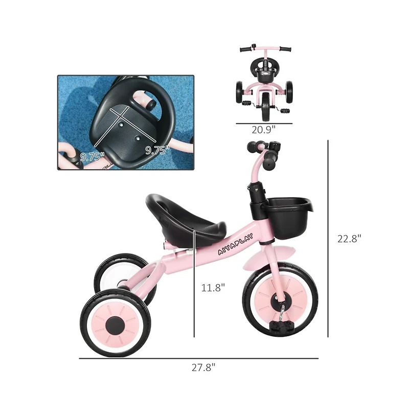 Sevorley Kids 3-Wheel Tricycle with Adjustable Seat and Storage Basket, Ages 2-5