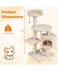 Sugift Corner Friendly Kitten Tower 36 Inch Cat Tree with Condo and Plush Perch