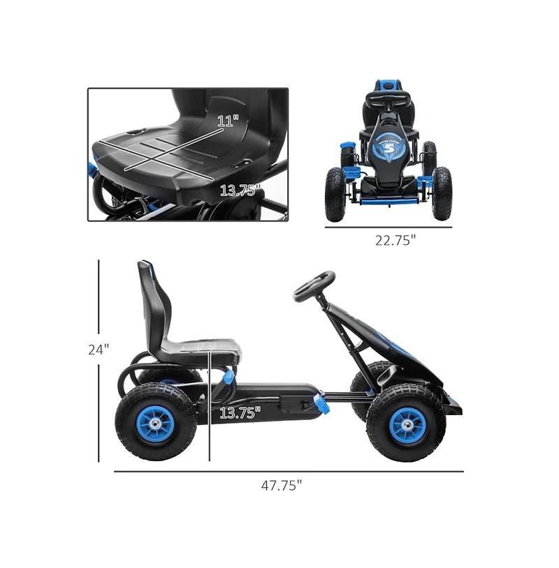 Sevorley Kids Pedal Go-Kart with Adjustable Seat, Handbrake and Pedal Drive, Ages 5-12