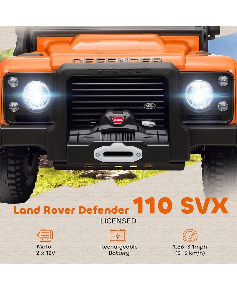 Sevorley 12V Land Rover Defender 110 Svx Kids Ride-On Truck with Parental Remote Control & Led Lights, Ages 37-60 Months