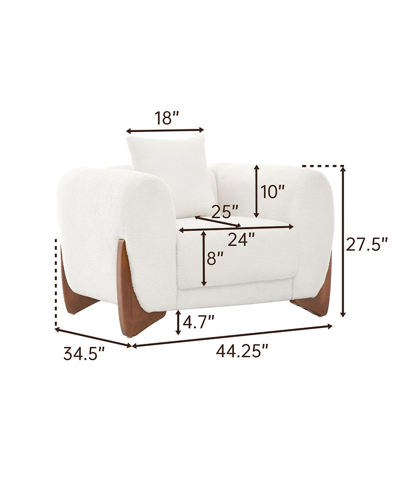Morden Fort Mid Century Cream Sherpa Fabric Accent Armchair Upholstered Living Room Minimalist Sofa Chair with Pillow