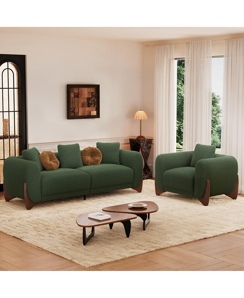 Morden Fort Contemporary Sherpa Boucle Accent Arm Chair Upholstered Living Room Chairs with Waist Cushion