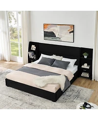 Streamdale Furniture King Size Velvet Storage Platform Bed with Bookcases and Drawer