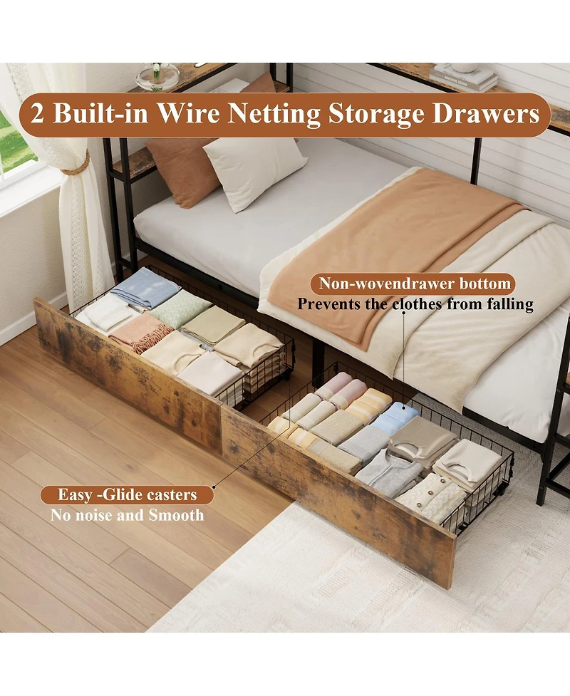 Streamdale Furniture Twin Metal Platform Bed Frame with Storage Drawers