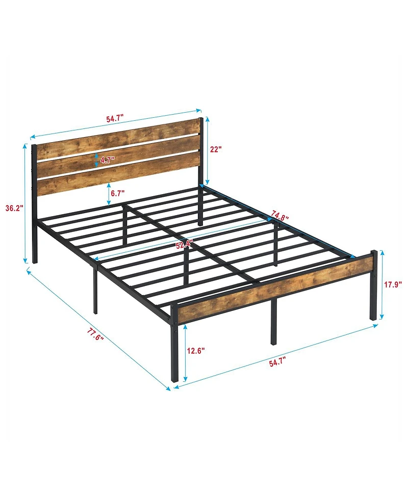 Streamdale Furniture Full Size Wood and Metal Platform Bed Frame with Storage