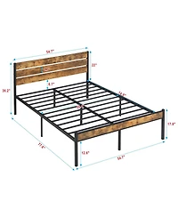 Streamdale Furniture Full Size Wood and Metal Platform Bed Frame with Storage