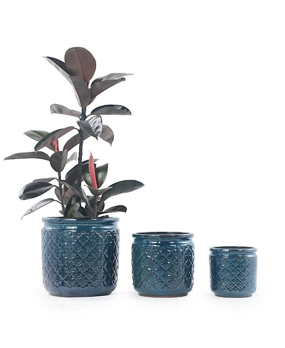 Streamdale Furniture Handmade Ceramic Flower Pot Set of 3, Geometric, 15/12/9 Inch