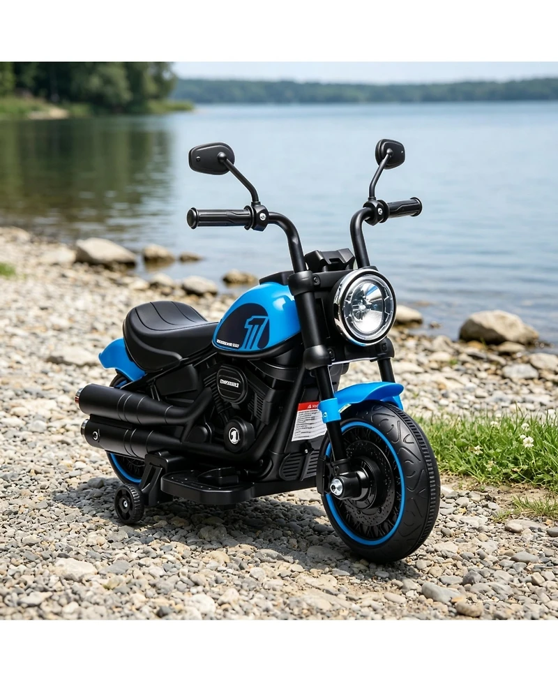 Sevorley 6V Rechargeable Ride-On Motorcycle with Training Wheels and Led Lights, Ages 18-36 Months