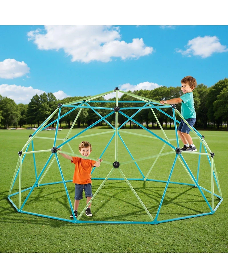 Slickblue 10 Ft Metal Geometric Kids' Climbing Dome with Octopus Net and 2 Basketballs, 1000 lbs Capacity, Ages 3-10