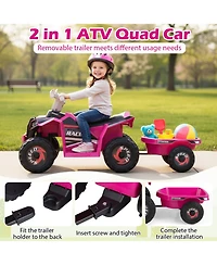 Hongge 6V Electric Atv Quad 2-in-1 with Detachable Cargo Trailer, 66 lbs Capacity, Ages 3+