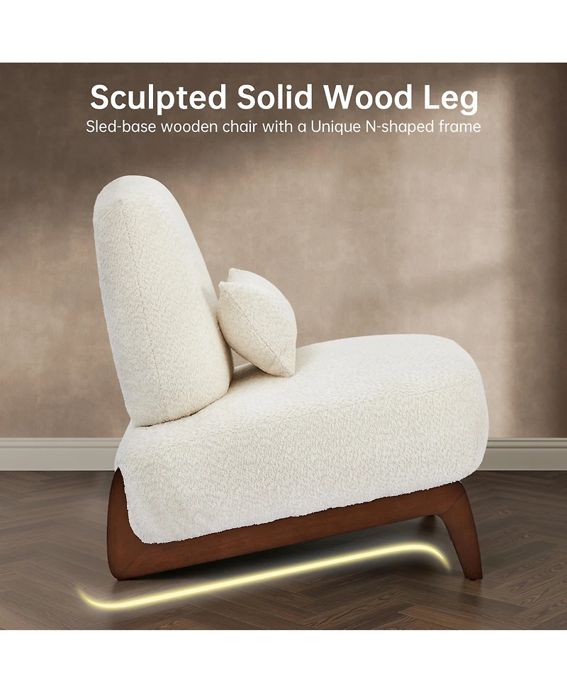 Morden Fort Cloud-Soft Cream Polyester Fleece Armless Accent Chair Upholstered Living Room Side Chairs with Waist Cushion