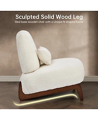 Morden Fort Cloud-Soft Cream Polyester Fleece Armless Accent Chair Upholstered Living Room Side Chairs with Waist Cushion