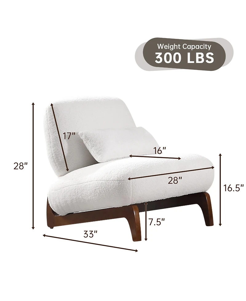 Morden Fort Cloud-Soft Cream Sherpa Fabric Armless Accent Chair Upholstered Living Room Side Chairs with Waist Pillow