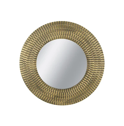 Busdays 29.5 Inch Round Wooden Accent Mirror with Woven Texture