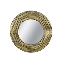 Busdays 29.5 Inch Round Wooden Accent Mirror with Woven Texture