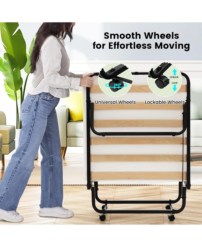 Mecale Twin Folding Rollaway Bed with 4 in Foam Mattress, Lockable Wheels